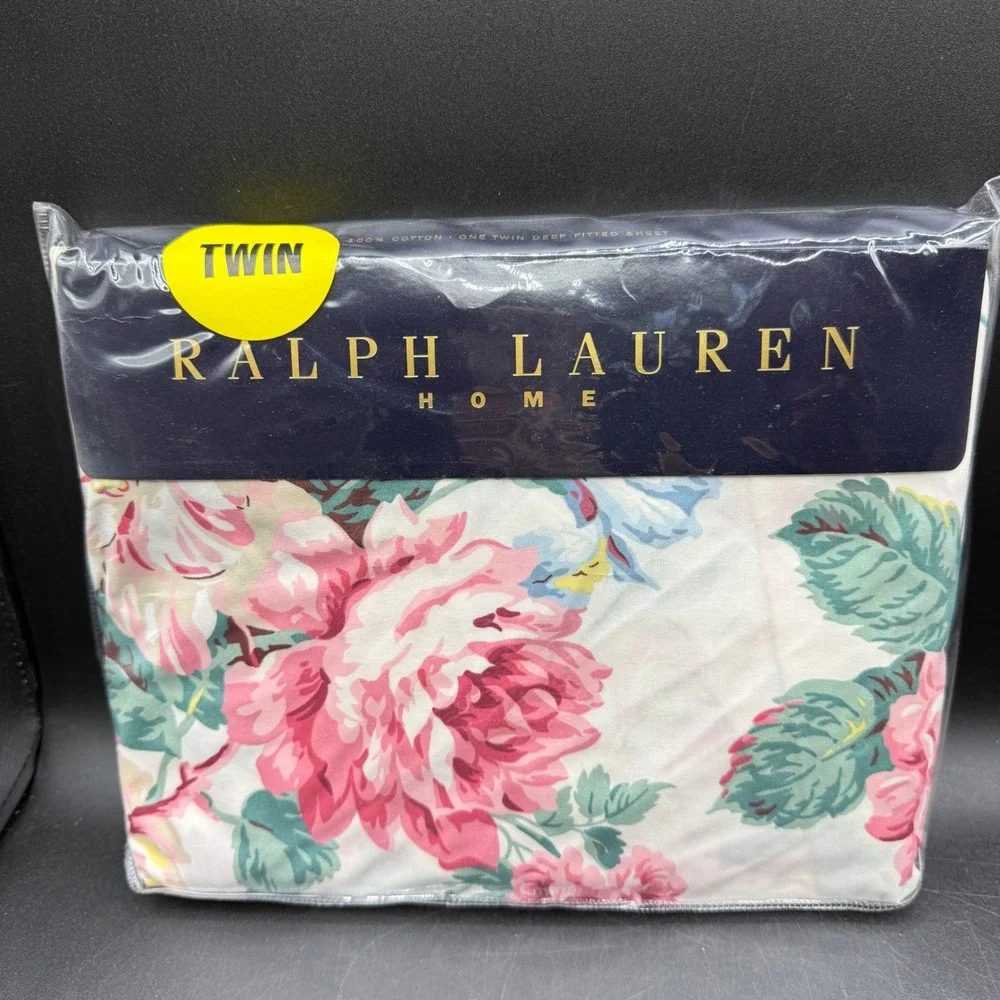 NEW Vtg Ralph Lauren Lorraine Floral White Twin Fitted‎ Sheet 100 Cotton Cottage